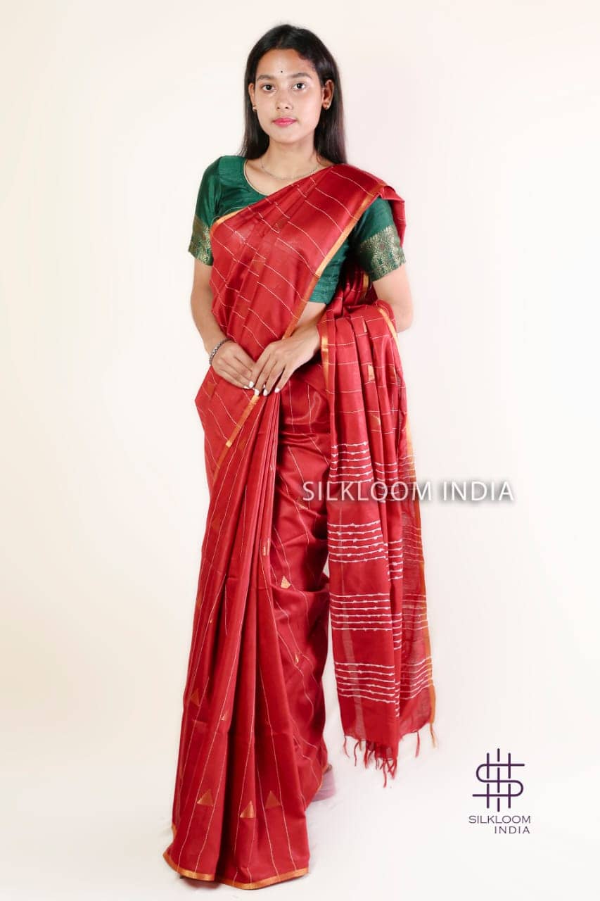 Maroon katan viscose Bhagalpuri silk saree with all over booty design ...